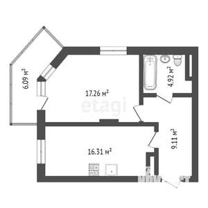 1-к квартира, вторичка, 50м2, 2/22 этаж
