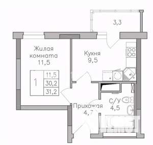 1-к квартира, строящийся дом, 31м2, 21/25 этаж