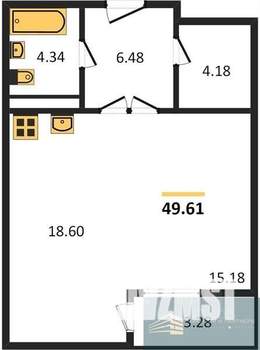 Студия квартира, вторичка, 50м2, 7/20 этаж