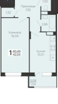 1-к квартира, вторичка, 42м2, 8/10 этаж