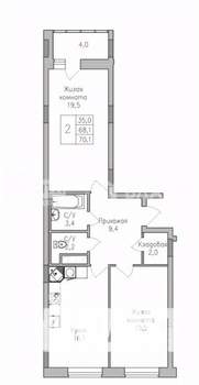 2-к квартира, строящийся дом, 70м2, 7/10 этаж