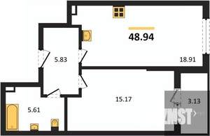 1-к квартира, вторичка, 49м2, 2/22 этаж