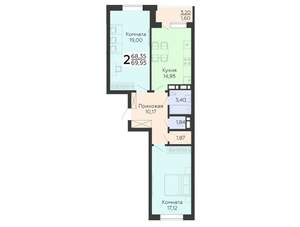 2-к квартира, строящийся дом, 70м2, 6/18 этаж