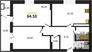 2-к квартира, вторичка, 65м2, 3/25 этаж