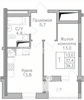 1-к квартира, строящийся дом, 39м2, 13/25 этаж