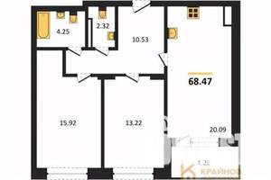 2-к квартира, вторичка, 68м2, 8/18 этаж