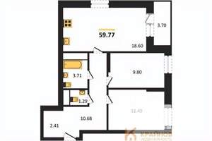 2-к квартира, строящийся дом, 60м2, 7/25 этаж