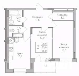 2-к квартира, строящийся дом, 69м2, 2/10 этаж