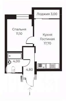 1-к квартира, строящийся дом, 39м2, 7/14 этаж