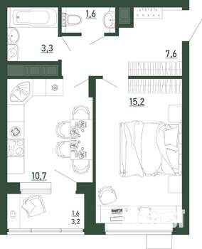 1-к квартира, строящийся дом, 40м2, 6/13 этаж