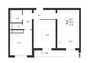 2-к квартира, вторичка, 62м2, 13/19 этаж
