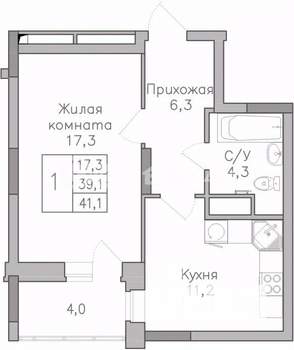 1-к квартира, вторичка, 41м2, 9/25 этаж