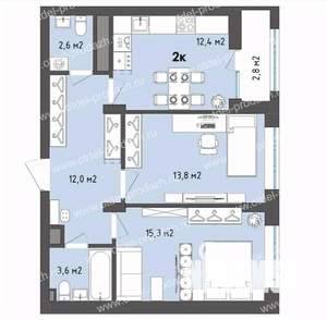 2-к квартира, строящийся дом, 61м2, 8/13 этаж