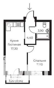 1-к квартира, строящийся дом, 38м2, 7/14 этаж