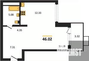 1-к квартира, вторичка, 46м2, 10/21 этаж