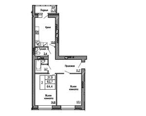 2-к квартира, строящийся дом, 64м2, 9/17 этаж