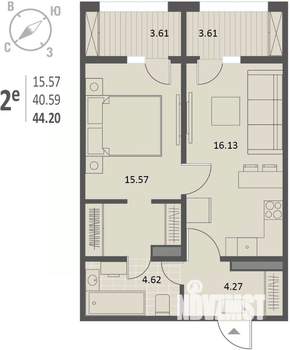 1-к квартира, вторичка, 44м2, 2/18 этаж