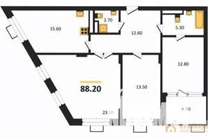 3-к квартира, строящийся дом, 88м2, 4/14 этаж