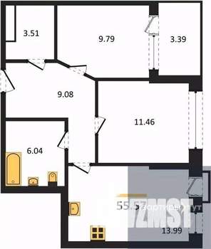 2-к квартира, вторичка, 56м2, 9/21 этаж