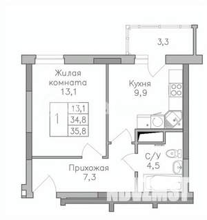 1-к квартира, строящийся дом, 37м2, 1/25 этаж