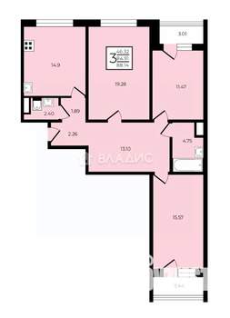 3-к квартира, вторичка, 85м2, 6/17 этаж