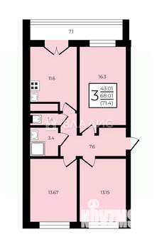 3-к квартира, вторичка, 71м2, 13/15 этаж