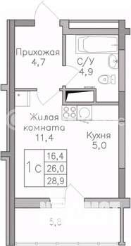 Студия квартира, строящийся дом, 29м2, 6/25 этаж