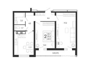 2-к квартира, вторичка, 62м2, 10/17 этаж