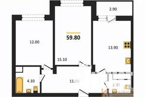 2-к квартира, вторичка, 60м2, 2/13 этаж
