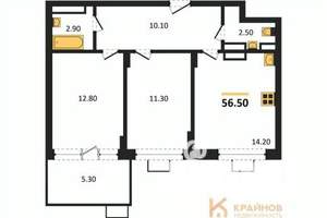2-к квартира, строящийся дом, 57м2, 6/14 этаж