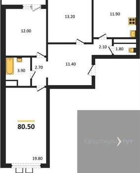3-к квартира, вторичка, 81м2, 13/19 этаж