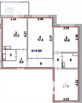 3-к квартира, вторичка, 75м2, 4/17 этаж