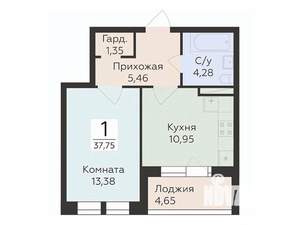 1-к квартира, вторичка, 38м2, 4/24 этаж