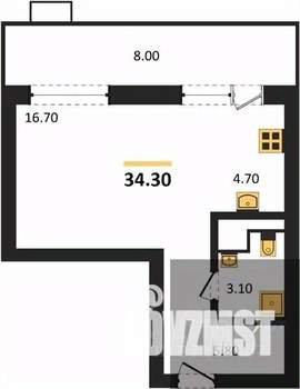 Студия квартира, вторичка, 34м2, 4/15 этаж