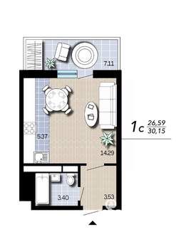 Студия квартира, вторичка, 30м2, 5/16 этаж