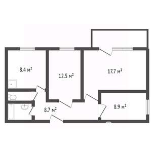 3-к квартира, вторичка, 60м2, 2/6 этаж
