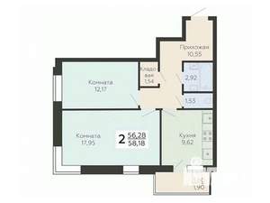 2-к квартира, вторичка, 58м2, 2/19 этаж