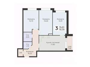 3-к квартира, вторичка, 78м2, 1/20 этаж