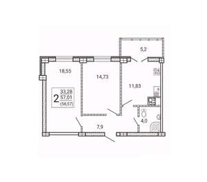 2-к квартира, вторичка, 59м2, 6/15 этаж