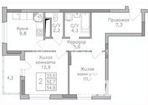 2-к квартира, строящийся дом, 55м2, 8/25 этаж