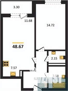 1-к квартира, вторичка, 49м2, 18/24 этаж