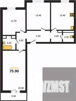 3-к квартира, вторичка, 76м2, 9/17 этаж
