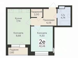 2-к квартира, вторичка, 42м2, 4/24 этаж