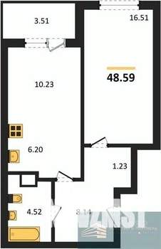 1-к квартира, вторичка, 49м2, 6/18 этаж