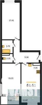 2-к квартира, вторичка, 69м2, 6/24 этаж