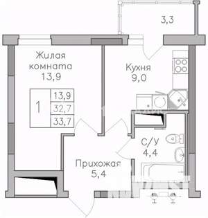 1-к квартира, строящийся дом, 34м2, 15/25 этаж