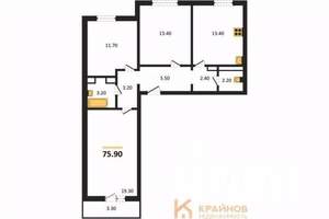 3-к квартира, вторичка, 76м2, 14/17 этаж