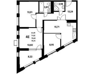 4-к квартира, строящийся дом, 76м2, 4/21 этаж