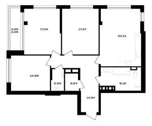 3-к квартира, вторичка, 104м2, 2/4 этаж
