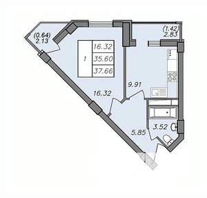 1-к квартира, вторичка, 36м2, 2/13 этаж